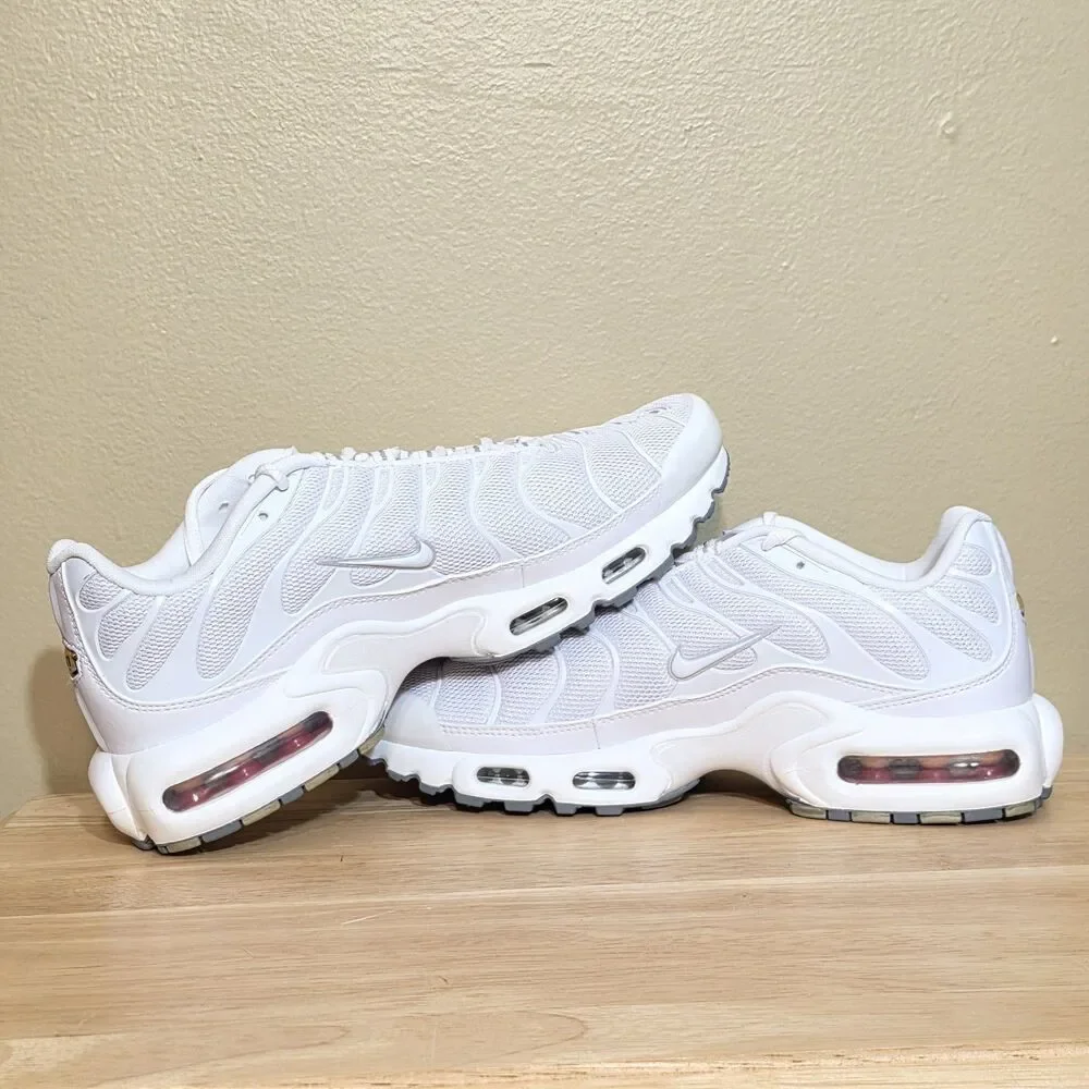Nike Air Max Plus Triple White Running Shoes 604133-139 Men's Size 8